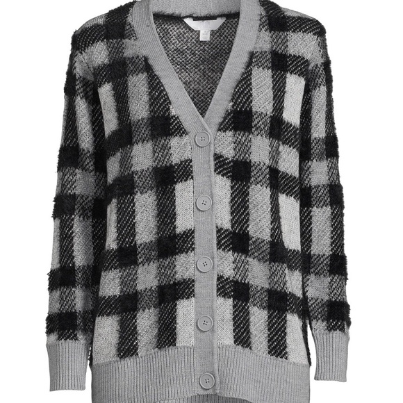TIME and TRU Womens Cardigan Size Medium 8-10 Eyelash Knit Grey Black New - Picture 5 of 8